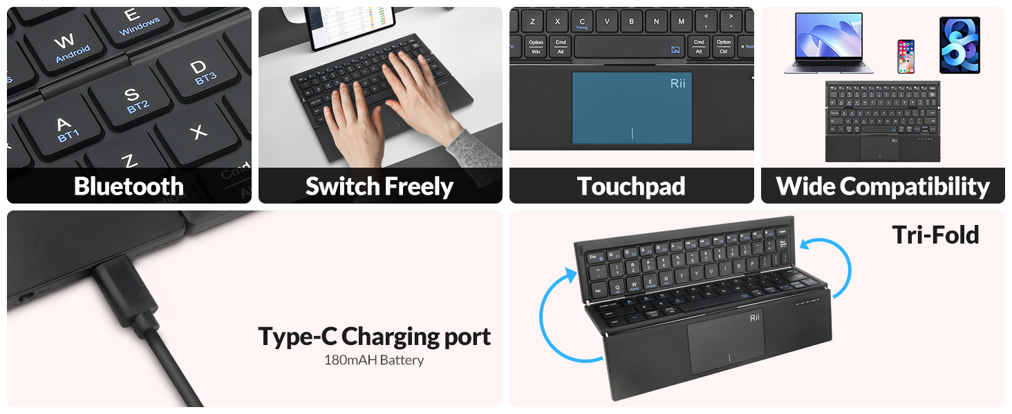 Rii Tri-Fold Bluetooth Keyboard with Leather case