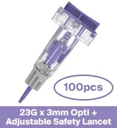 ONE-CARE Opti+ Adjustable Safety Lancets 23G x 3 Depth Setting (1.3 I 1.8 I 2.3mm), Preloaded, Ge...