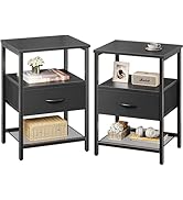 Huuger Nightstand Set of 2, Night Stand with Fabric Drawer, Mesh Shelf, Side Table with Storage, ...