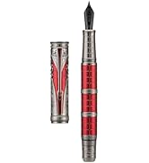 Hongdian D5X Fountain Pen Red Color Extra Fine Nib, Qin Dynasty Retro Chinese Totem Engraving Smo...