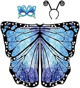 D.Q.Z Kids Fairy Butterfly Wings Shawl for Girls Child Butterfly Wings Cape &amp; Mask Headband Rainb...