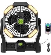 TDLOL Battery Powered Fan,20000mAh Camping Essentials Rechargeable Cordless Camping Fan with LED ...