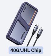 UGREEN 40Gbps M.2 NVMe SSD Enclosure with Dual Chips, External SSD Drive with Cooling Fan, Compat...