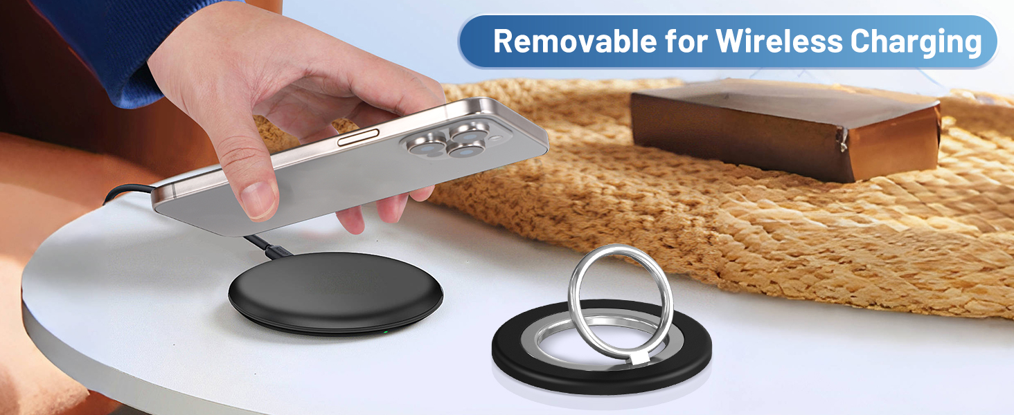 compatible with wireless charging, you can remove the ring holder easily for magsafe charing