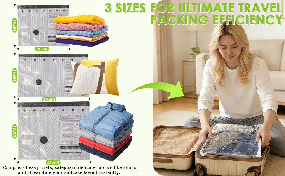 Vacbird Vacuum Bags for Travel with Rechargeable air Pump
