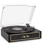 Retro Bluetooth Record Player with Built-in Speakers, 3-Speed Belt-Drive Turntable, Bass &amp; Treble...