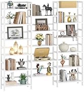 Homykic Triple Wide 6-Tier Bamboo Bookshelf, 6ft Tall Bookcase with 17 Open Display Shelves, Supe...