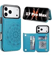 PASNEW Wallet Case for iPhone 17 Pro Max with Card Holder,[RFID Blocking] Flower Leather Back Fli...