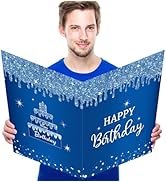 CHUNNIN Jumbo Birthday Guest Book Greeting Cards Blue Large Birthday Gifts Card With Envelope Sup...