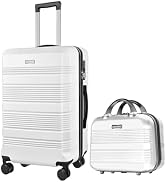 GigabitBest 2-Piece Carry On Luggage Set, 14-Inch Makeup Case &amp; 20-Inch Suitcase, PC+ABS Hardshel...