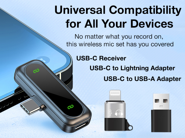USB-C Wireless Lavalier Mic for Android, iPhone 15, Tablet, PC – Clip-On Mini Mic