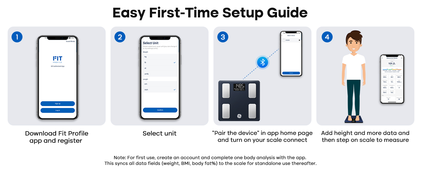 ge smart scale with BMI body fat on-scale display