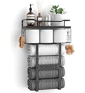 Wall Mounted Towel Rack for Bathroom - Bath Storage Holder Set Above Toilet, Rolled Towel Shelf O...