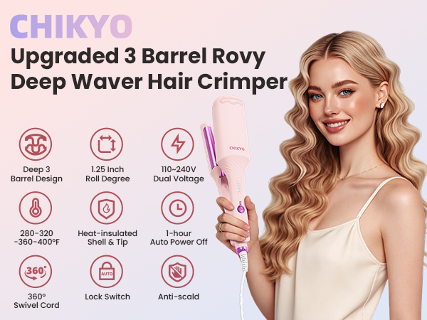 upgraded 3 barrel rovy deep waver hair crimper