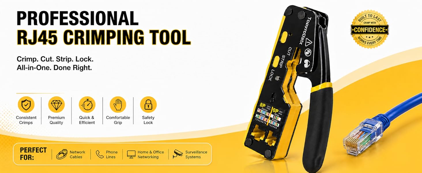 TOPYROTHRIX RJ45 crimping tool for Ethernet cables, phone lines, home office and security use