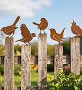 RELBRO Metal Birds Outdoor Decoration, Rusty Bird Silhouettes Garden Yard Fence Art Decor, 5 Pcs