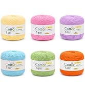 Coopay 1OO% Cotton Yarn, Untwisted 16 Ply Crochet Yarn, Worsted Weight #4 | 6 Pack 100g/3.52oz Ea...