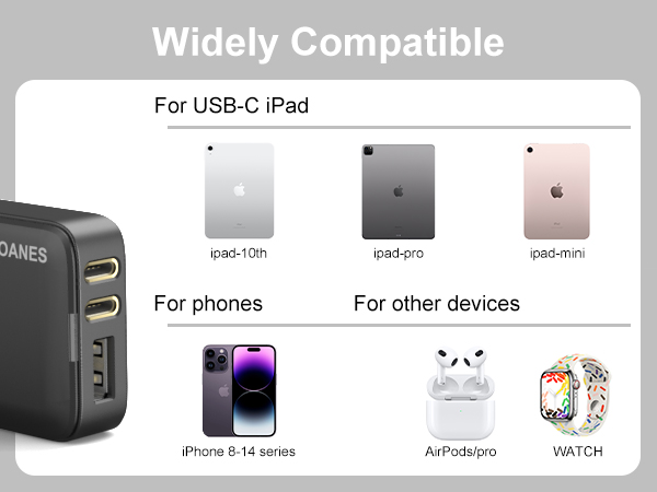 Compatible with Apple iPad, iPhones and other devices