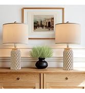 Vortether 20.5" Small Bedside Lamps Set of 2 with 5FT Cord, Cream Ceramic Modern Farmhouse Table ...