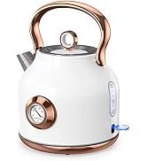 Retro Electric Kettle, 1.7L Stainless Steel Tea Kettle with Large Temperature Gauge, 1500W Fast H...