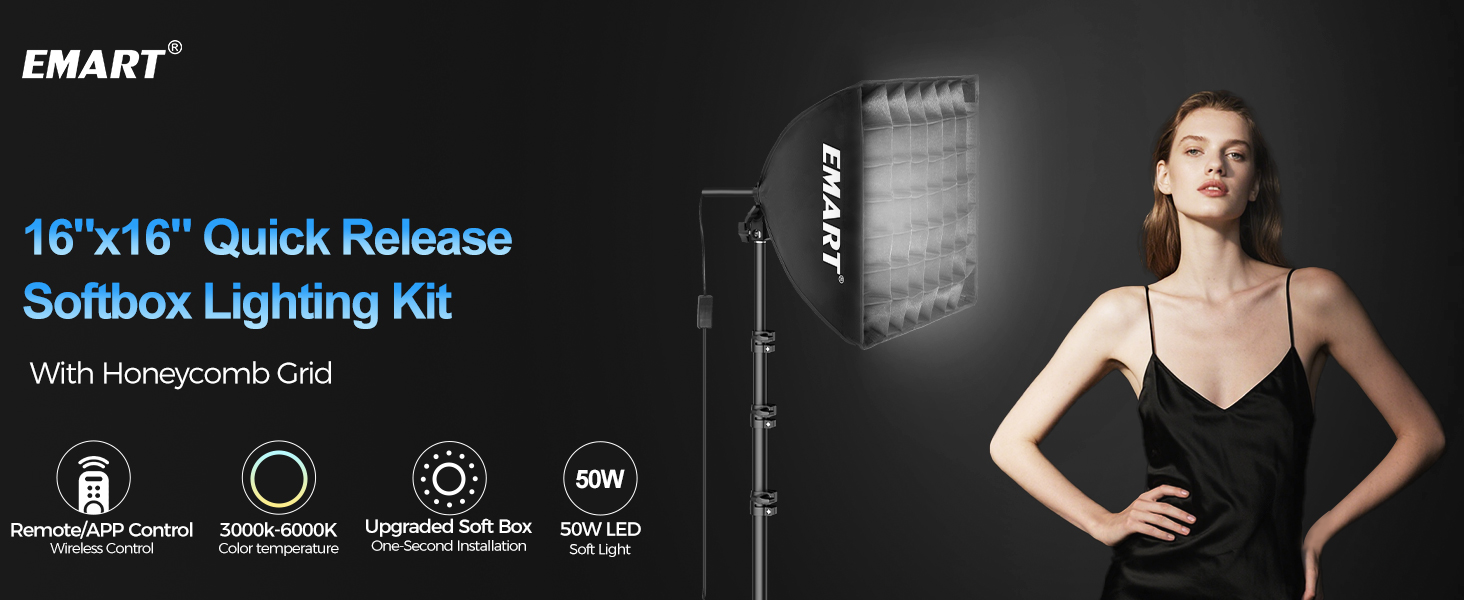 16&amp;#34;x16&amp;#34; Quick Release Softbox Lighting Kit With Honeycomb Grid