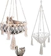 VINGVO Macrame Cat Hammock Bed, 58.27" Handwoven Pet Hanging Swing Bed with Hook for Wall, Foldab...