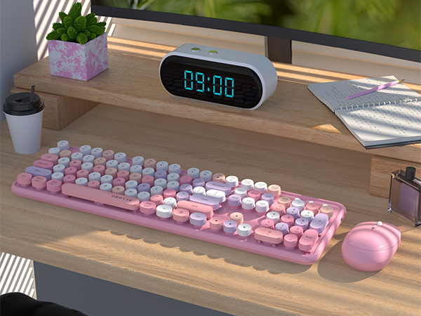 Pink colorful wireless keyboard and mouse
