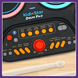 Close up of the drum pad options including record, replay, coach, tips, games and more!