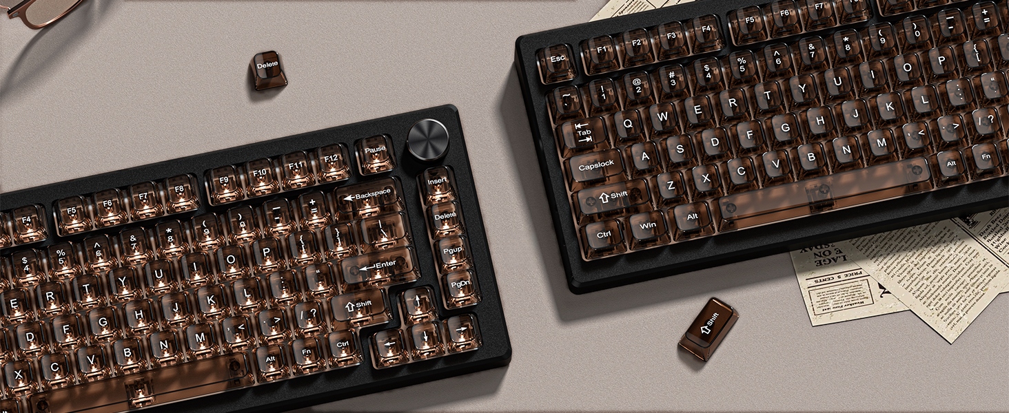 Coffee Clear keycaps,Transparent MDA key caps Ceramic Jelly Set,Shine Through keycaps keys caps