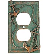 Top Brass Nautical Multiple Anchor &amp; Rope Electrical Cover Wall Plate Bronze/Verdigris Finish - S...