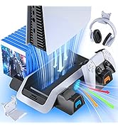 PS5 Stand and Cooling Station with Dual PS5 Controller Charging Station for Playstation 5 PS5 Con...