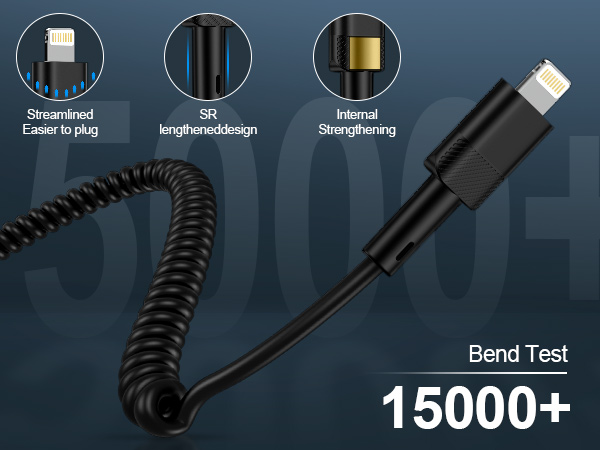 coiled lightning cable coiled iphone 14 pro max charger cord retractable iphone charger car fast