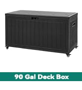 YITAHOME 90 Gallon Outdoor Storage Box with 6 Wheels, Large Double-Wall Resin Deck Box, Lockable ...
