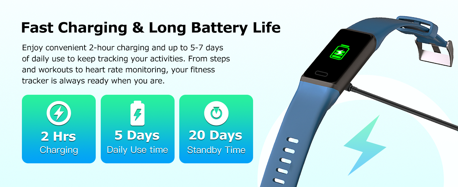 Fitness tracker pedometer watch with fast charging and long battery life for daily activity tracking