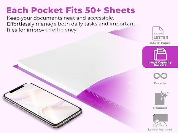 Dunwell 2-Pocket Poly Folder Vibrant - Each Pocket Fits 50+ Sheets