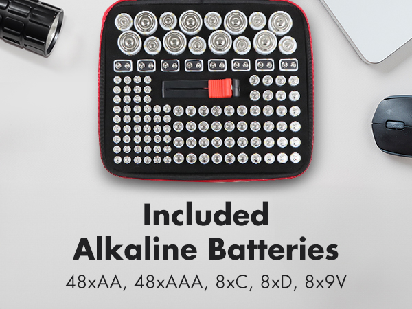 Storage case which holds holds 48xAA 48xAAA 8xC 8xD and 8x9 volts
