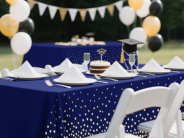 Navy Blue and Gold Plastic Tablecloth