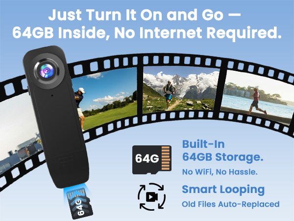 Smart Looping Body camera with 64GB Built-in Storage