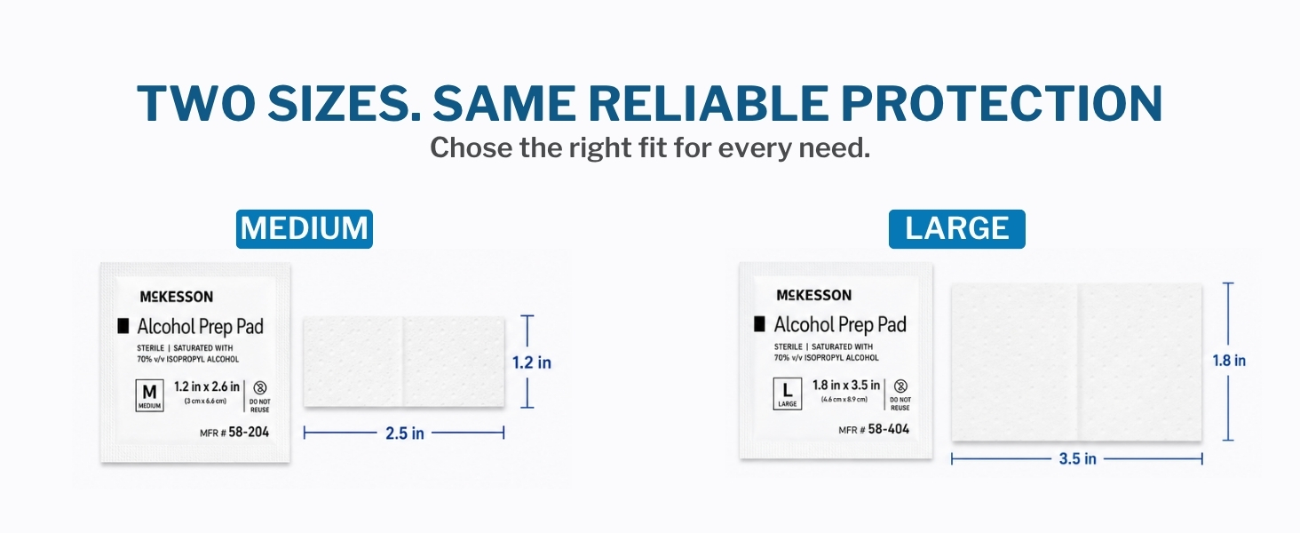 Two Sizes large alcohol prep pads and medium size alcohol prep pads
