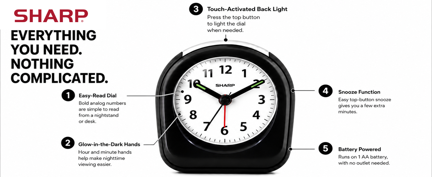 alarm clock small portable battery powered silent bedroom travel hotel bedside office kids room