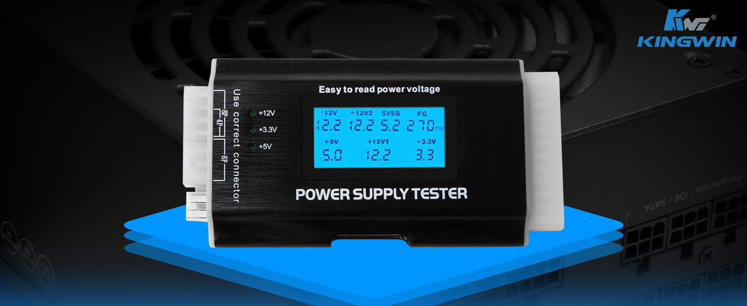 KPST-01, power supply tester, power voltage, 8 pin, 6 pin, 4 pin, sata, 4 pin molex, 24 pin 12V