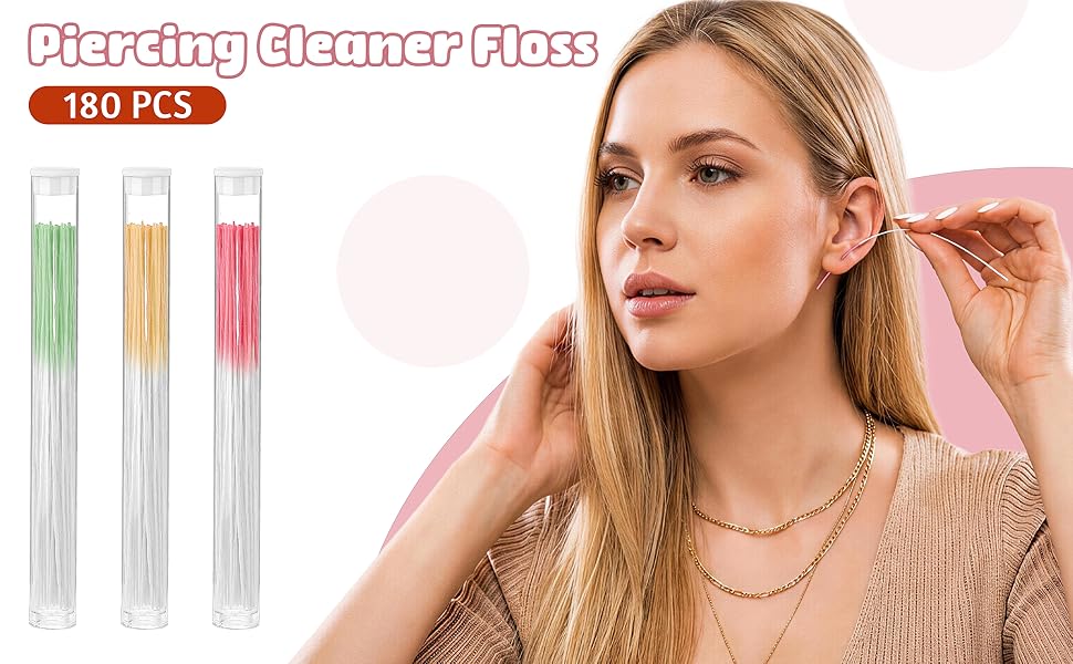 180pcs piercing cleaner floss, sterile aftercare swabs for nose, ear, cartilage and body piercings.