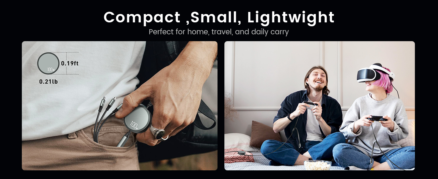 compact lightweight design Perfect for home, travel, car, and daily carry retractable car charger