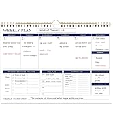 Large Weekly Planner - 17" x 12" Spiral Weekly Calendar, 52 Weekly Goals Schedule Planner for Pla...