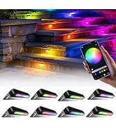 SLARY 8 Pack 7 inch RGB LED Hardscape Lighting Step Lights Retaining Wall Lights with Color Chang...