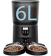 Automatic Cat Feeders for 2Cats, 6L/25cup Automatic Cat Food Dispenser with 2 Stainless Pet Bowls...