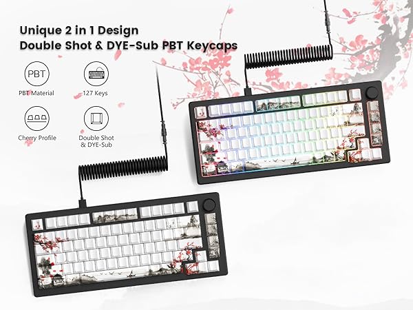 womier cherry blossom pbt custom keyboard keycaps