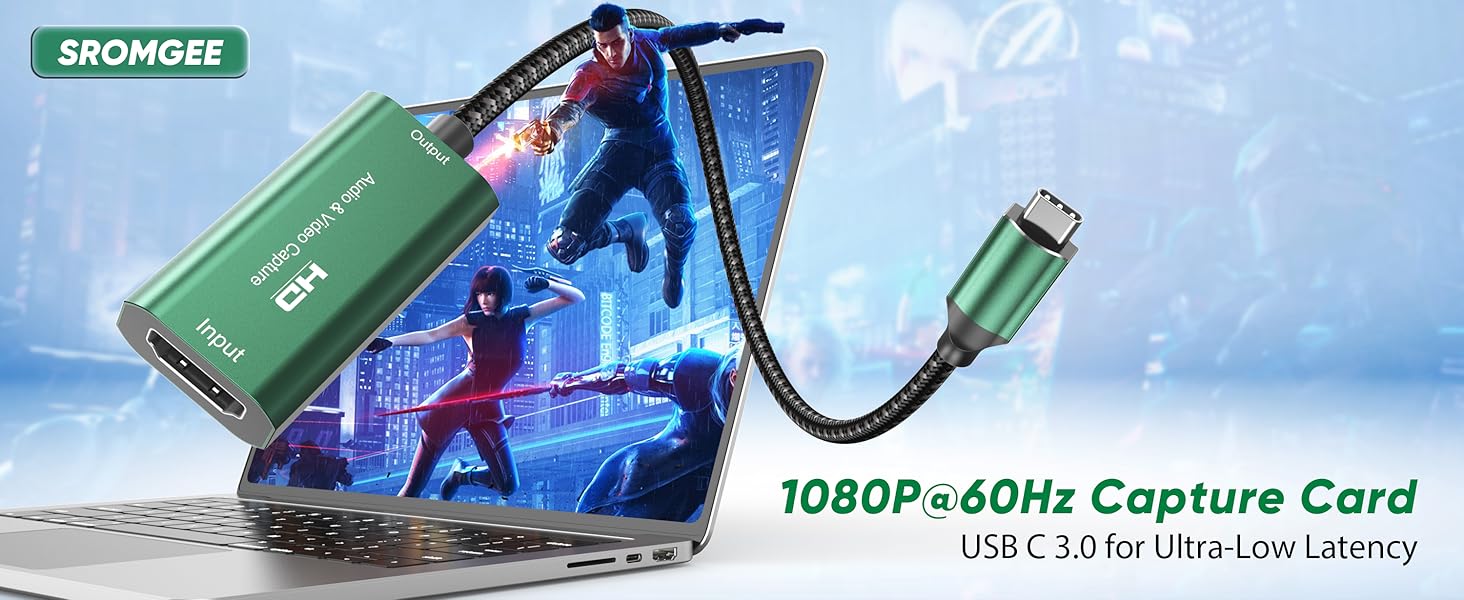 SROMGEE 1080P 60Hz USB C video capture card for gaming