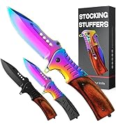 Pocket Knife Spring Assisted Folding Knives - Rainbow EDC USMC Tactical Jack Knives - Best Campin...