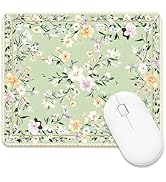 BLYKVGHQ Square Mouse Pad Retro Boho Green Flowers Mouse Mat Small Office Mouse Mat Non-Slip Rubb...